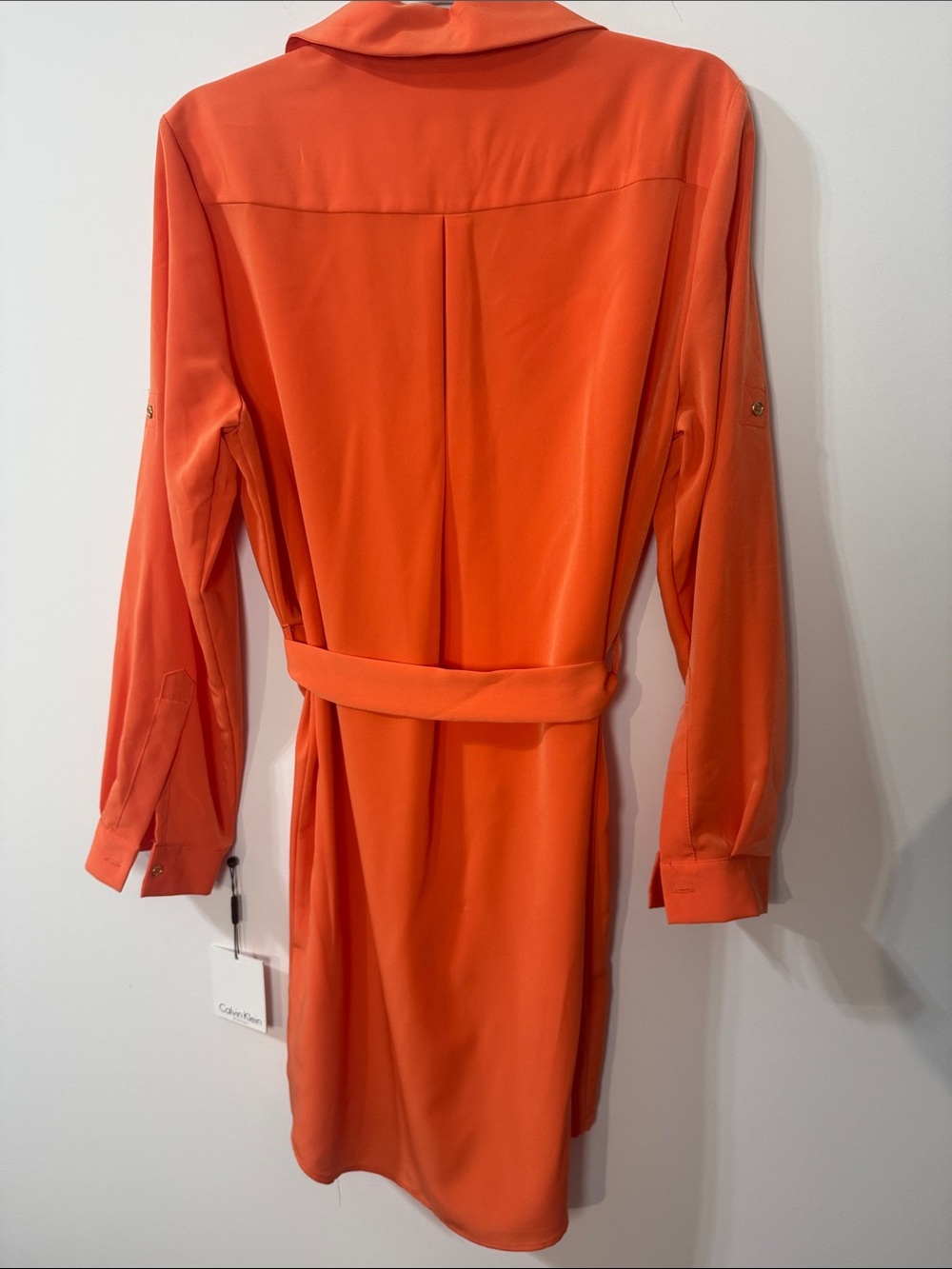 Calvin Klein Orange Long Sleeve Lace-Up Belted Shirt Dress - Size 12 - Picture 7 of 9